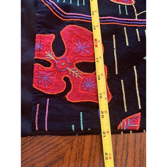 Women’s M Black Red Floral Jacket Embroidered Open Front Art to Wear Black boho - Picture 11 of 13